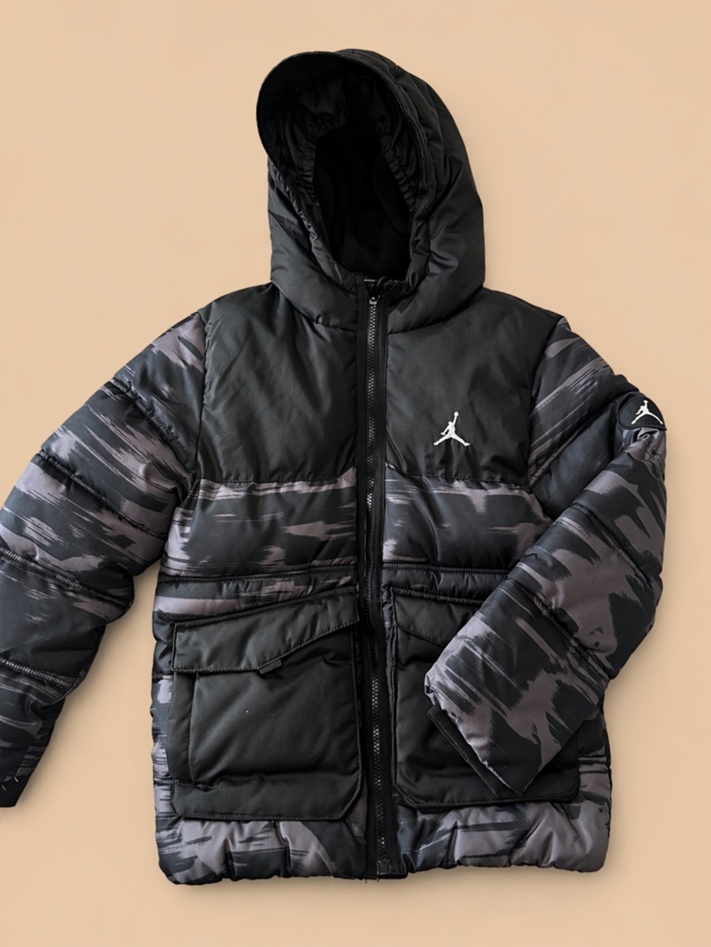 Jordan Boys Black & Gray Camo Puffer Jacket